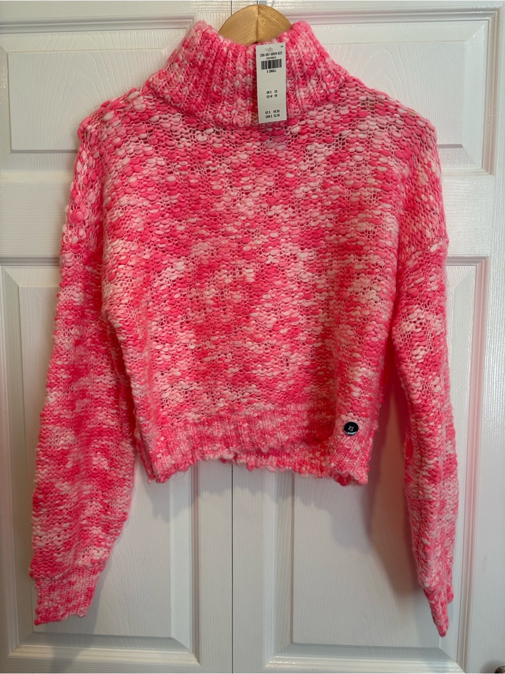 Hollister Hot Pink & White Marbled Turtleneck Crop Sweater